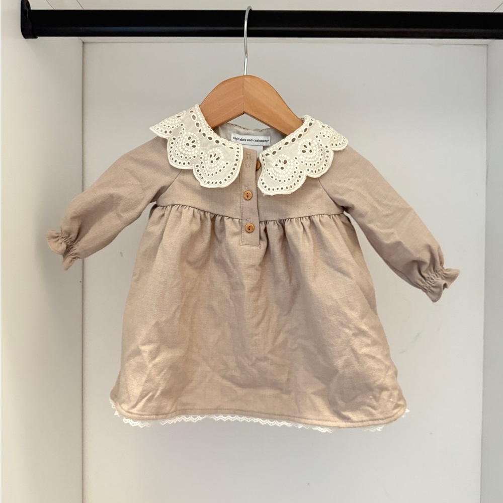 Cupcakes & Cashmere Cream Baby Dress with Lace Detail